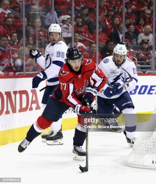 Oshie of the Washington Capitals skates against the Tampa Bay Lightning in Game Four of the Eastern Conference Finals during the 2018 NHL Stanley Cup...