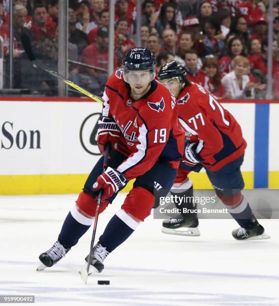 Nicklas Backstrom of the Washington Capitals skates against the Tampa Bay Lightning in Game Four of the Eastern Conference Finals during the 2018 NHL...