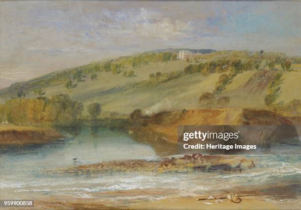 Farnley Hall, from the Junction of the Wharfe and the Washburn, 1818. Artist JMW Turner.