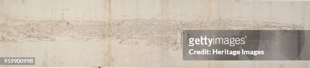 Panoramic View of Rome from Monte Janiculus, circa 1550s. Dimensions: height x width: sheet 28.9 x 132.3 cm Artist Anthonis van den Wyngaerde.