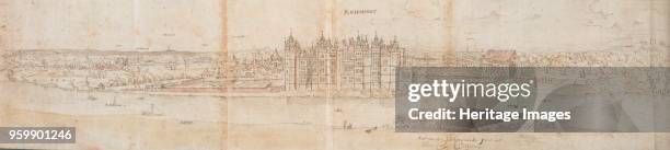 Richmond Palace from across the Thames, 1562. Dimensions: height x width: sheet 20.1 x 89.7 cm Artist Anthonis van den Wyngaerde.