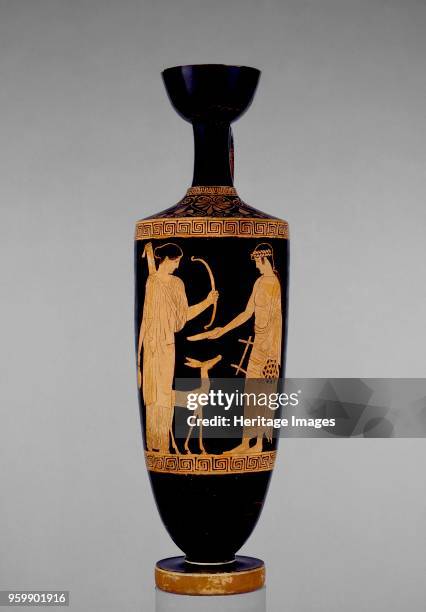 Attic red-figure lekythos, c540 BC. Athenian red-figure lekythos; depiction of Apollo and Artemis. Artist Villa Giulia Painter.