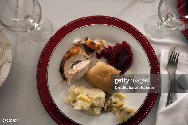 american thanksgiving dinner - thanksgiving plate stock pictures, royalty-free photos & images