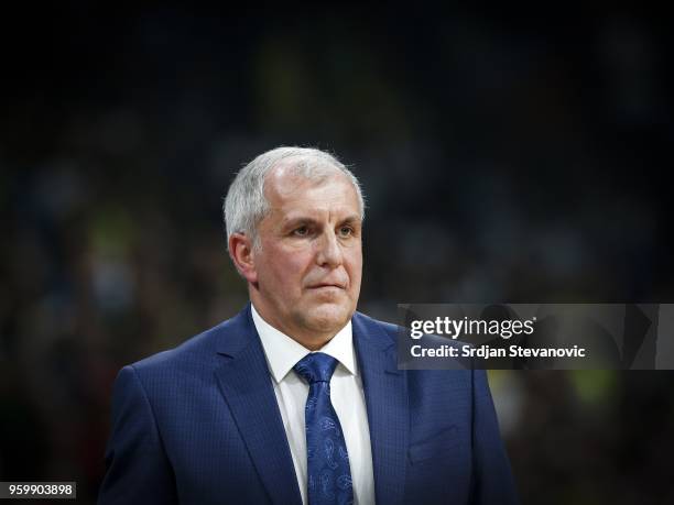 Head coach Zeljko Obradovic of Fenerbahce looks in during the Turkish Airlines Euroleague Final Four Belgrade 2018 Semifinal match between Fenerbahce...