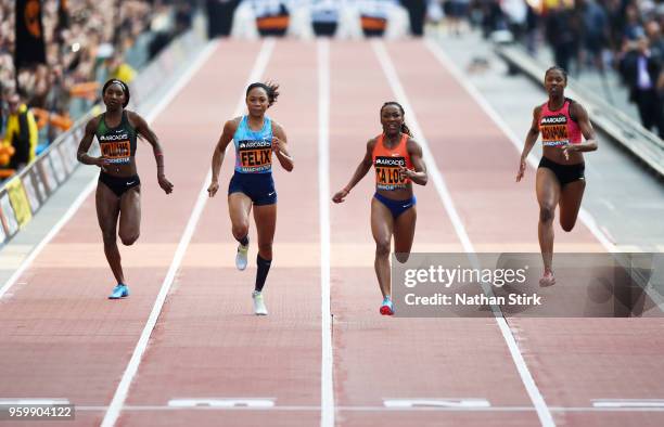 Finette Agyapong of Great Britain, Marie Josee Ta Lou of Ivory coast, Allyson Felix of United States and Bianca Williams of Great Britain compete in...