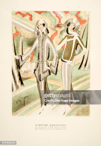 Schöner Herbsttag, outfits by Mossner, from Styl, pub. 1922 pochoir Print. )