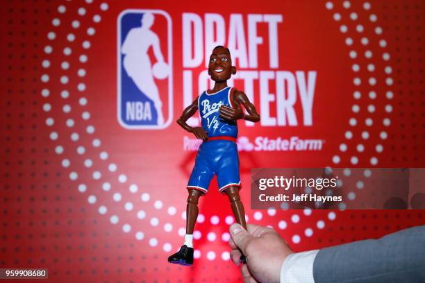 Little Penny doll is photographed during the 2018 NBA Draft Lottery at the Palmer House Hotel on May 15, 2018 in Chicago Illinois. NOTE TO USER: User...