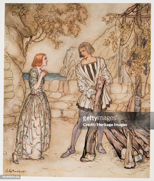 Alas, now, pray you, work not so hard, illustration from William Shakespeare's 'The Tempest', pub. 1926 colour lithograph . William Shakespeare 1564...