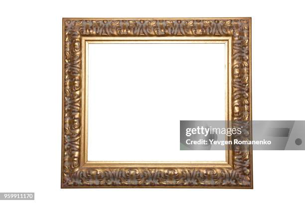 gold picture frame isolated on white with clipping path. - gold rectangle stock pictures, royalty-free photos & images