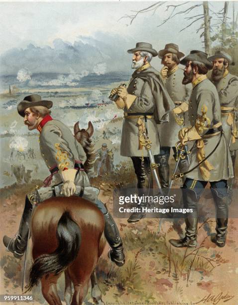 General Robert E Lee at Frediericksburg, 13th December 1862, pub. 1900 colour lithograph. General Robert Edward Lee 1807 - 1870; )