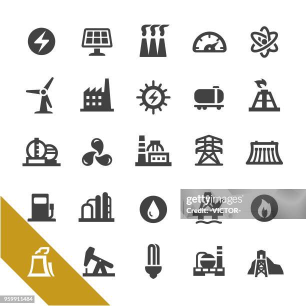 fuel and power generation icons - select series - gas turbine stock illustrations