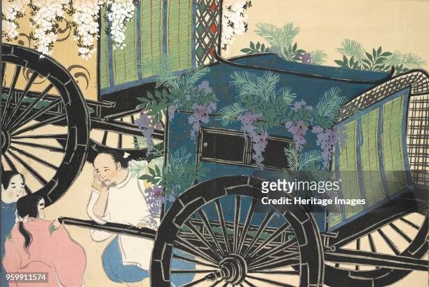 Hanazashi-guruma from Momoyo-gusa The World of Things Vol II, pub.1909 colour block woodcut. A Cart with Flowers; )
