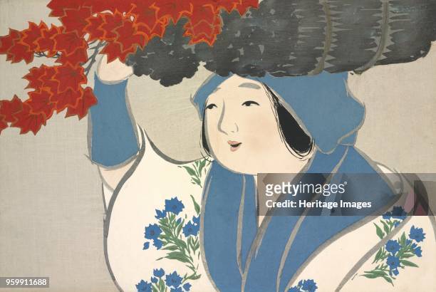 Kuroki Uri, from Momoyo-gusa The World of Things Vol I, pub.1909 colour block woodcut. A Maple Tree Seller; )