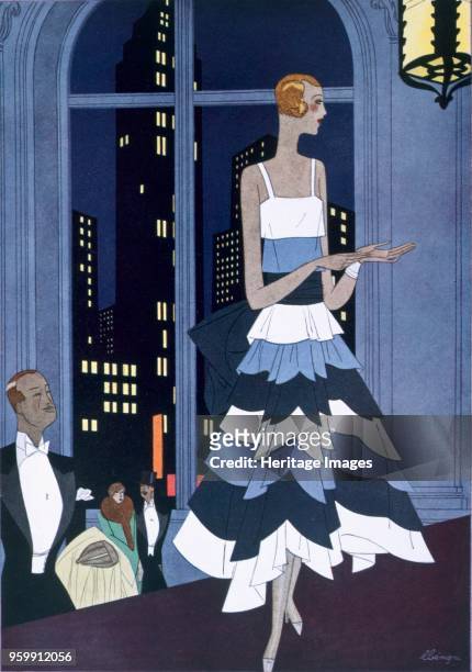 Au New York Sous Les Yeux Innombrables des Sky-scrapers, from Femina Magazine, pub. 1928 colour lithograph. )