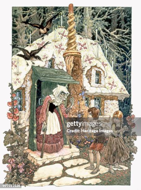 Hansel and Grethel from Grimms Fairy Tales, pub. 1911 colour lithograph. )