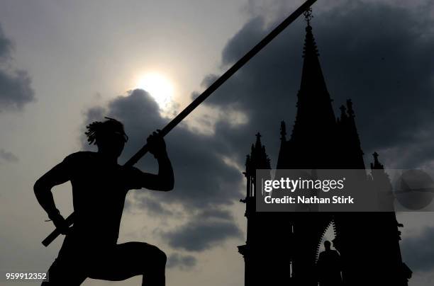 An athlete competes in the mens pole vault during the Great City Games on May 18, 2018 in Manchester, England.