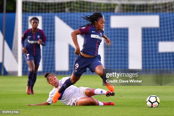 Marie Antoinette Katoto of PSG and Selma Bacha of Lyon during the French Women's Division 1 match between Paris Saint Germain and Lyon on May 18,...