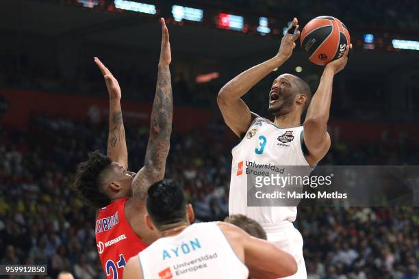 Chasson Randle, #2 of Real Madrid competes with Will Clyburn, #21 of CSKA Moscow during the 2018 Turkish Airlines EuroLeague F4 Semifnal B game...