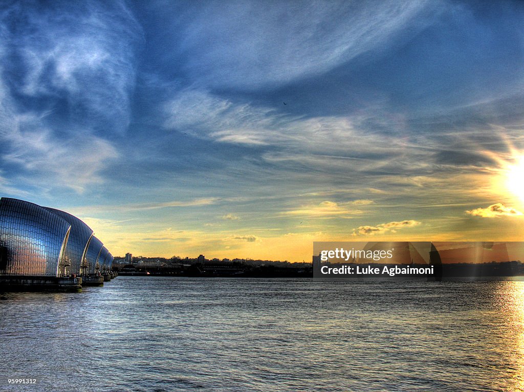 Thames Barrier Approaching Sunset