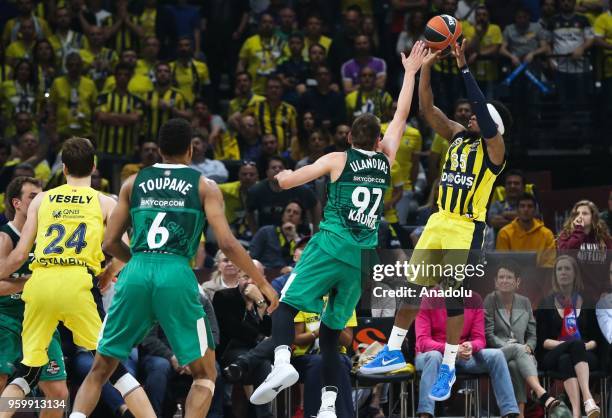 Ali Muhammed of Fenerbahce Dogus in action against Edgaras Ulanovas of Zalgiris Kaunas during the Turkish Airlines EuroLeague Final Four match...