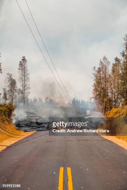 Lava flows from Fissure 21 in the aftermath of eruptions from the Kilauea volcano on Hawaii's Big Island, on May 17, 2018 in Pahoa, Hawaii. The U.S....