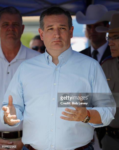 Texas Sen. Ted Cruz speaks during a press conference about the shooting incident at Santa Fe High School May 18, 2018 in Santa Fe, Texas. At least 10...