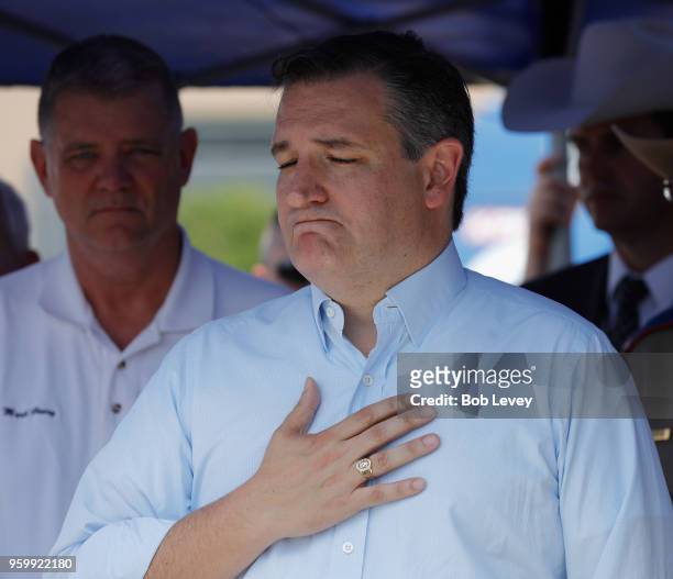 Texas Sen. Ted Cruz speaks during a press conference about the shooting incident at Santa Fe High School May 18, 2018 in Santa Fe, Texas. At least 10...