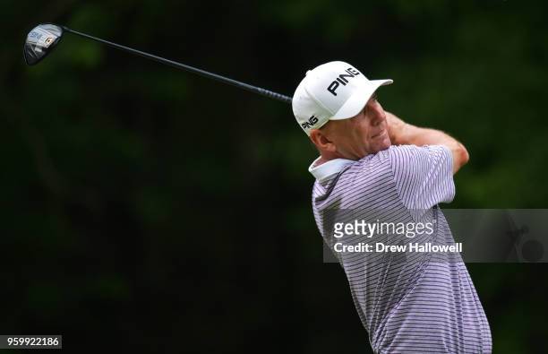 Kevin Sutherland of the United States plays his tee shot on the sixth hole during the second round of the Regions Tradition at the Greystone Golf &...