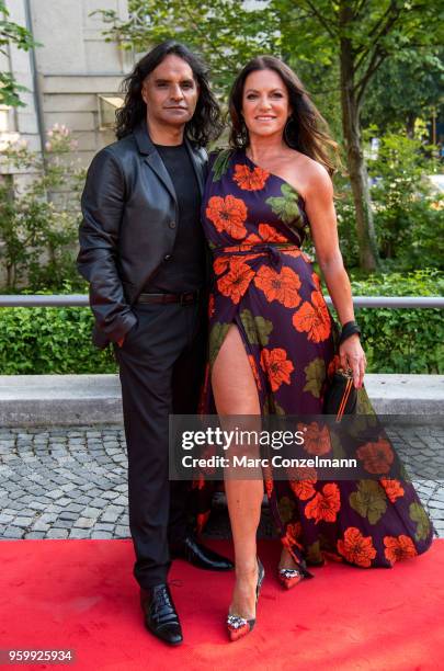 Christine Neubauer and friend Jos Campos seen during the Bayerischer Fernsehpreis show at Prinzregententheater on May 18, 2018 in Munich, Germany.