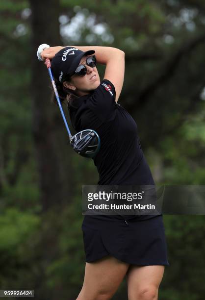 Emma Talley hits her tee shot on the 12th hole during the second round of the Kingsmill Championship presented by Geico on the River Course at...