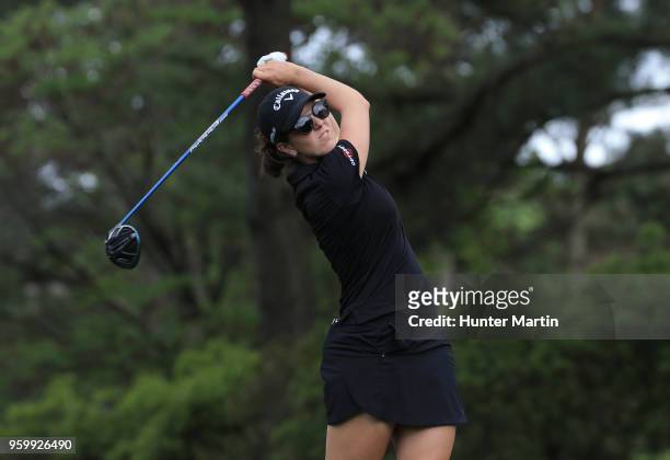 Emma Talley hits her tee shot on the 12th hole during the second round of the Kingsmill Championship presented by Geico on the River Course at...