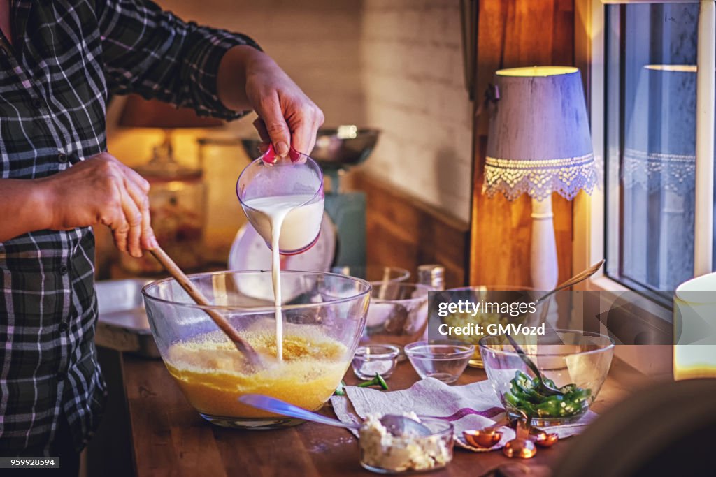 Preparing Mexican Corn Bread with Fresh Corn and Jalapenos