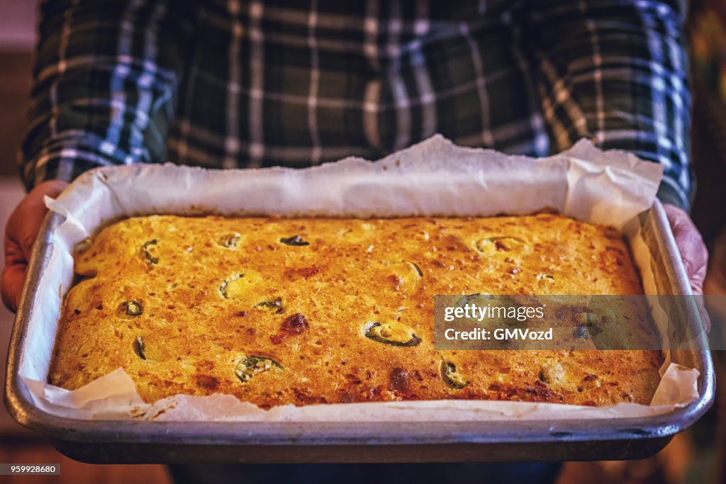 Mexican Corn Bread with Fresh Corn and Jalapenos