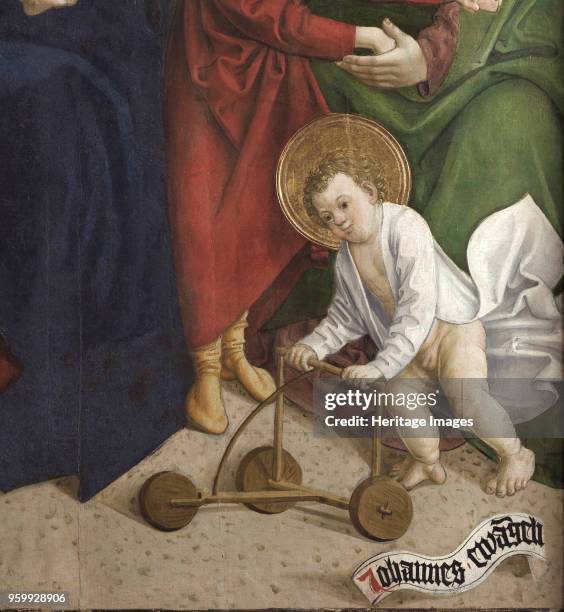 The Holy Kinship. Detail: The infant John the Baptist with a baby walker, 1510. Found in the Collection of Narodni muzej Slovenije. )