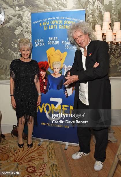 Anita Dobson and Brian May attend the press night after party for "3 Women" at The Haymarket Hotel on May 18, 2018 in London, England.