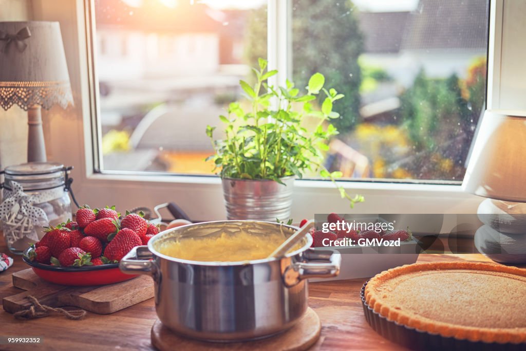 Preparing Strawberry Tart with Vanilla Cream