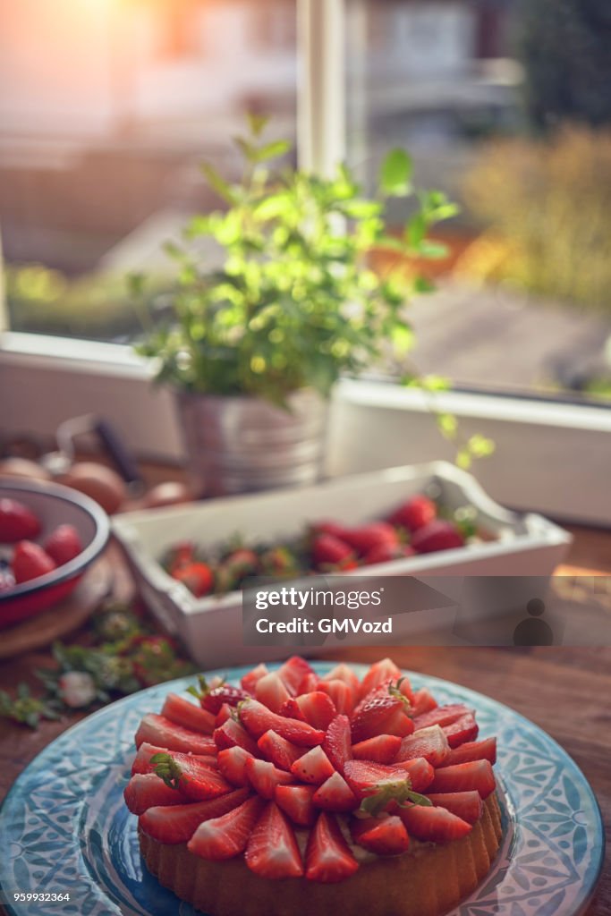 Homemade Strawberry Tart with Vanilla Cream