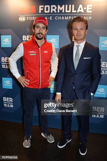 Formula E racing driver Lucas di Grassi and Nico Rosberg attend the ABB Formula E dinner in Berlin with Emily Ratajkowski ahead of the BMW i Berlin...