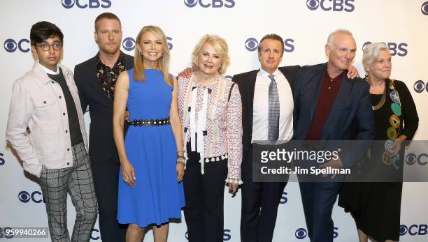 Actors Nik Dodani, Jake McDorman, Faith Ford, Candice Bergen, Grant Shaud, Joe Regalbuto and Tyne Daly from "Murphy Brown" attend the 2018 CBS...