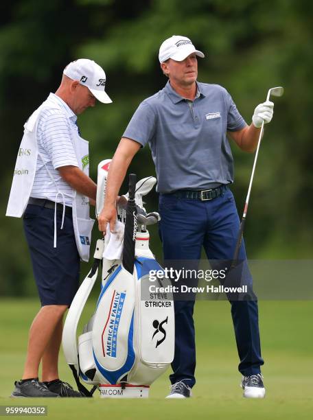 Steve Stricker of the United States plays stands with his bag on the sixth hole during the second round of the Regions Tradition at the Greystone...