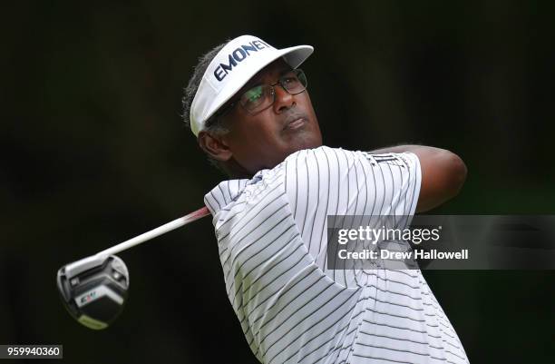 Vijay Singh of Fiji plays his tee shot on the sixth hole during the second round of the Regions Tradition at the Greystone Golf & Country Club on May...