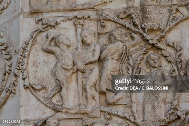 Flagellation, detail from Scenes from the Life of Christ, Stories of the New Testament, bas-reliefs by Lorenzo Maitani , third pillar, facade of...
