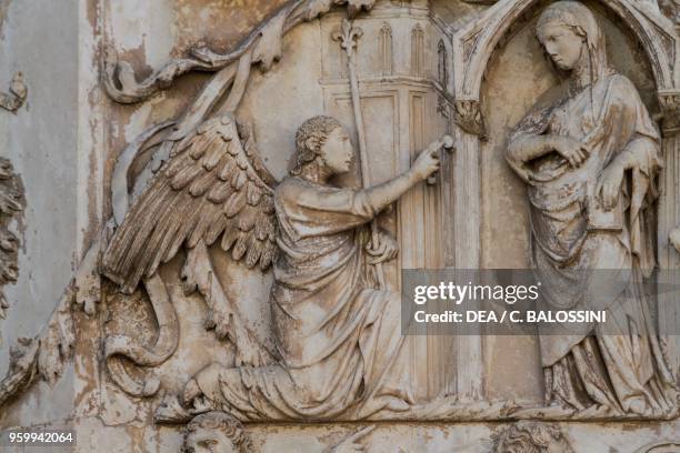 Annunciation, detail from Scenes from the life of Christ, Stories from the New Testament, bas-reliefs by Lorenzo Maitani , third pillar, facade of...