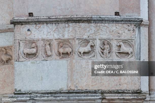 Zoomorphic tiles, by Benedetto Antelami , Battistero, Parma, Emilia-Romagna, Italy, 12th-13th century.