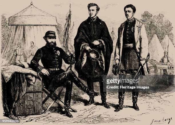 Emperor Pedro II of Brazil with his two sons-in-law, August of Saxe-Coburg and Gotha and Gaston of Orléans, in Alegrete , 1865. Private Collection. )