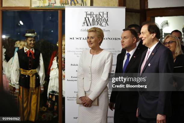 Andrzej Duda, Poland's president, second right, and Agata Kornhauser-Duda, Poland's first lady, left, tour the Polish Museum of America in Chicago,...