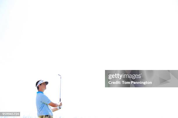 Beau Hossler plays his tee shot on the 12th hole during the second round of the AT&T Byron Nelson at Trinity Forest Golf Club on May 18, 2018 in...