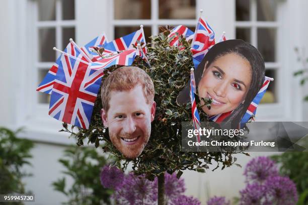 Decorated bush ahead of the royal wedding of Prince Harry and Meghan Markle on May 18, 2018 in Windsor, England.