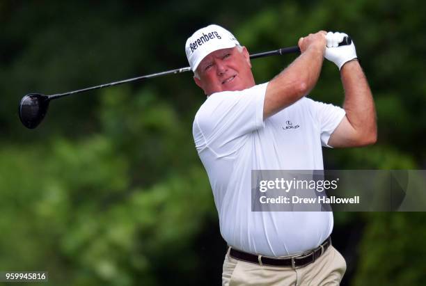 Mark O'Meara of the United States plays his tee shot on the ninth hole during the second round of the Regions Tradition at the Greystone Golf &...