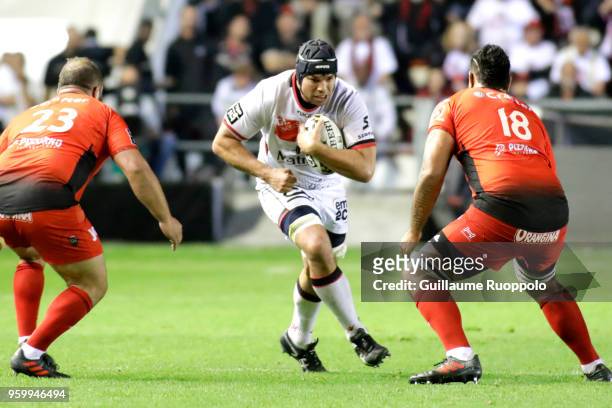 Francois Van der Merwe of Lyon during the Top 14 playoff match between RC Toulon and Lyon OU at Felix Mayol Stadium on May 18, 2018 in Toulon, France.